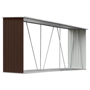 vidaXL Vedskjul i galvaniserat st&aring;l 330x84x152 cm brun