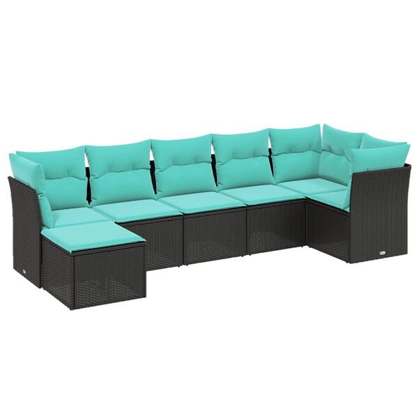 vidaXL Tr&auml;dg&aring;rdssoffset med dynor 7 delar brun konstrotting