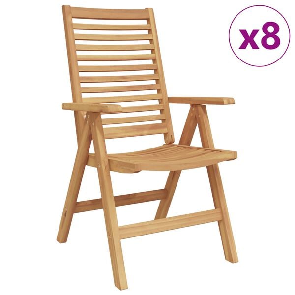 vidaXL Trädgård Stol 8 pcs Brun 52 x 64,5 x 108 cm Massivt teakträ