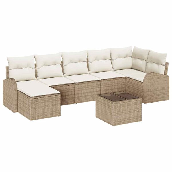 vidaXL Tr&auml;dg&aring;rdsoffset med kudde 8 pcs Beige Poly rattan