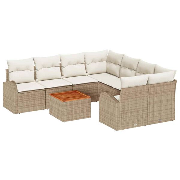vidaXL Trädgårdsoffset 9 pcs Beige Poly rattan