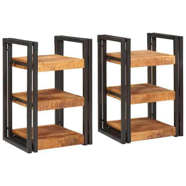 vidaXL S&auml;ngbord 2 pcs Brun och svart 38 x 33 x 58 cm Massivt mangotr&auml;