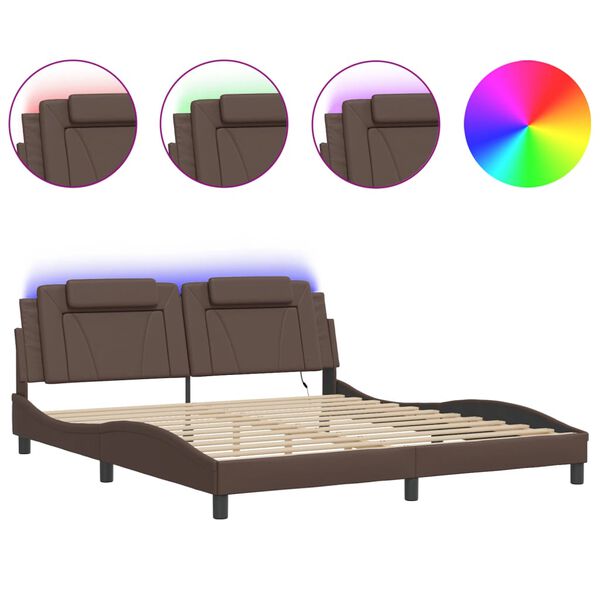 vidaXL Bed Frame "Viana" with LED without Mattress Brown 180x200 cm