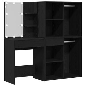 vidaXL LED Sminkbord Set Svart Ek 140 x 40 x 140 cm Konstruerat tr&auml;