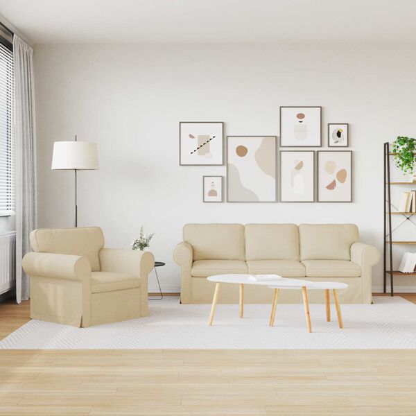 vidaXL Soffa 2 pcs Kr&auml;m 215 x 82 x 80 cm tyg