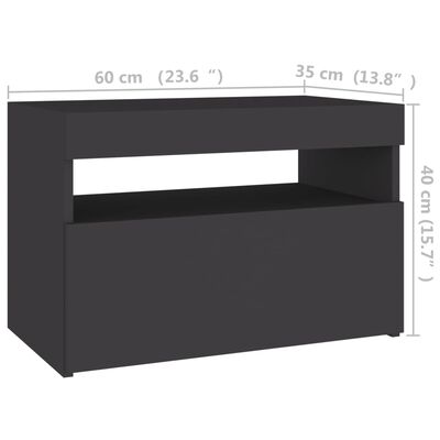 vidaXL Sängbord med LED-belysning 2 st grå 60x35x40 cm konstruerat trä
