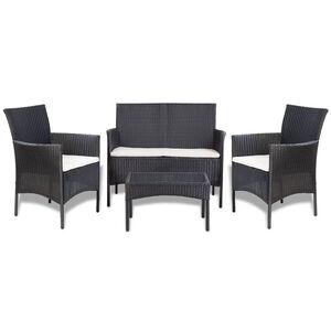 vidaXL Loungegrupp f&ouml;r tr&auml;dg&aring;rden med dynor 4 delar konstrotting svart