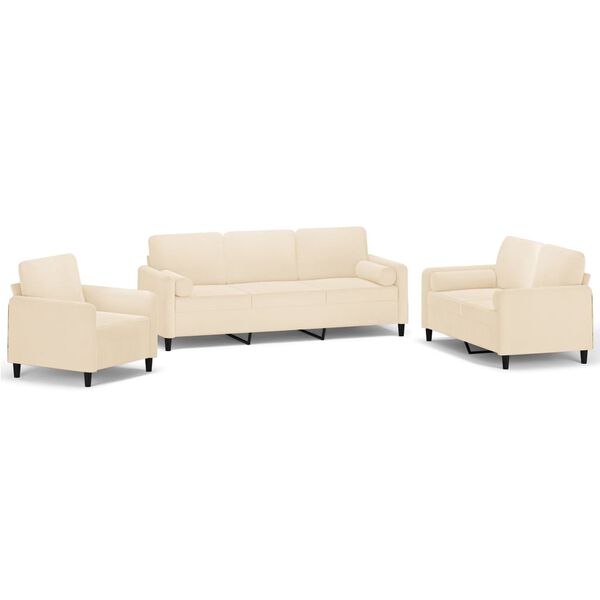 vidaXL Soffgrupp med prydnadskuddar & dynor 3 delar gr&auml;ddvit sammet