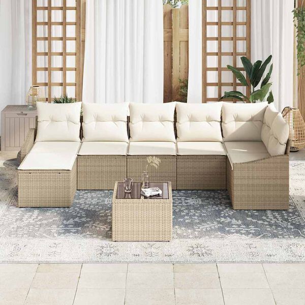 vidaXL Soffset med kudde 8 pcs Beige konstrotting