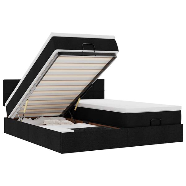 vidaXL Ottoman sängram med madrasser svart 160x200 cm tyg