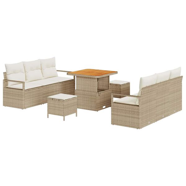 vidaXL Tr&auml;dg&aring;rdsoffset med lagring 9 pcs Beige Poly rattan