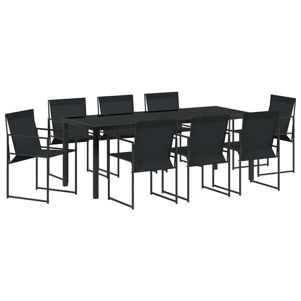 vidaXL Tr&auml;dg&aring;rdsm&ouml;belset 9 pcs Svart Pulverlackerat st&aring;l
