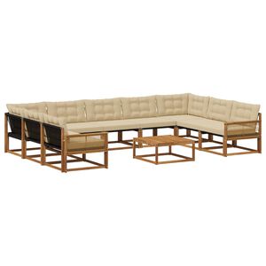 vidaXL Utomhussoffset med kudde 10 pcs Naturlig och Beige