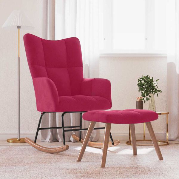 vidaXL Gungstol med fotpall vinr&ouml;d sammet