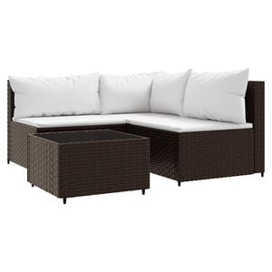 vidaXL Loungegrupp f&ouml;r tr&auml;dg&aring;rden med dynor 4 delar konstrotting brun