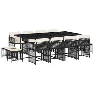 vidaXL Matgrupp f&ouml;r tr&auml;dg&aring;rden med dynor 13 delar svart konstrotting