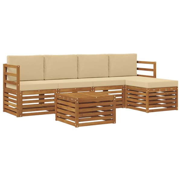 vidaXL Soffgrupper 6 pcs Naturlig och Beige Massivt Akaciatr&auml;