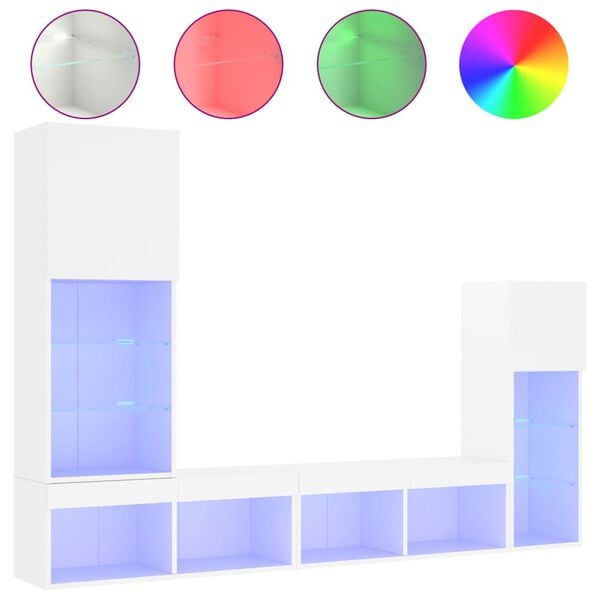 vidaXL Tv-b&auml;nk 4 delar LED vit konstruerat tr&auml;