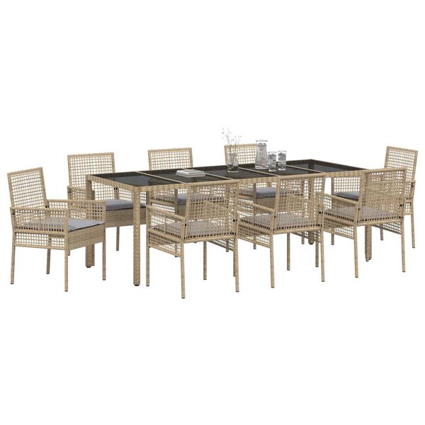 vidaXL Tr&auml;dg&aring;rdsm&ouml;belset 9 pcs Beige konstrotting