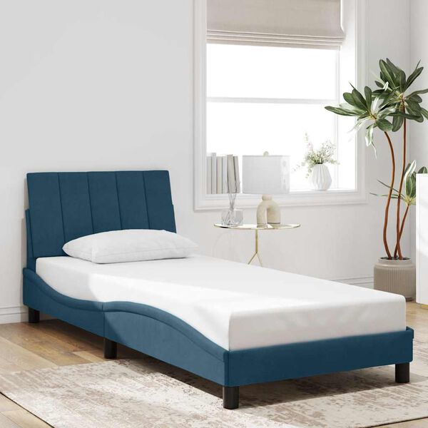vidaXL Bed Frame with LED without Mattress "Hanko" Blue 80x200 cm Velvet