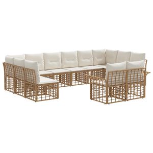 vidaXL Utomhussoffset med kudde 12 pcs Naturlig och Creamvit Polyester