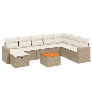 vidaXL Soffgrupp f&ouml;r tr&auml;dg&aring;rden med dynor 9 delar beige konstrotting