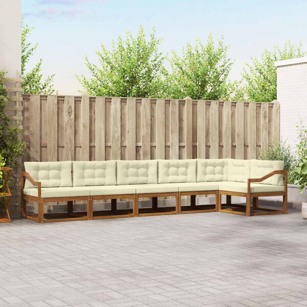 vidaXL Utomhussoffset med kudde 6 pcs Naturlig och Gr&auml;dde