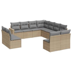 vidaXL Loungegrupp f&ouml;r tr&auml;dg&aring;rden m. dynor 11 delar beige konstrotting
