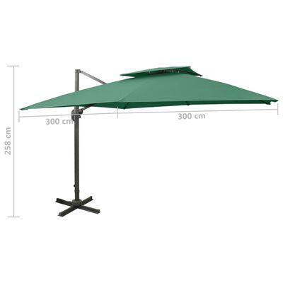 vidaXL Frihängande parasoll med ventilation 300x300 cm grön