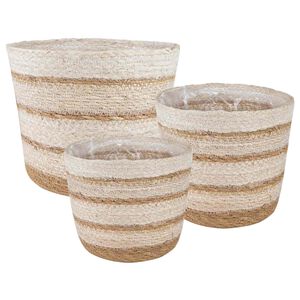 vidaXL 3 st Naturlig, vit och beige &Oslash;26 x 19 cm 100% Sj&ouml;gr&auml;s