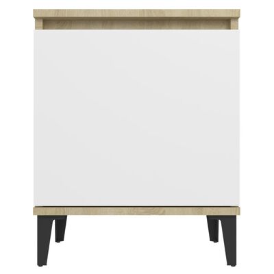 vidaXL Sängbord med metallben 2 st sonoma-ek och vit 40x30x50 cm