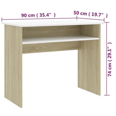 vidaXL Skrivbord vit och sonoma-ek 90x50x74 cm konstruerat trä