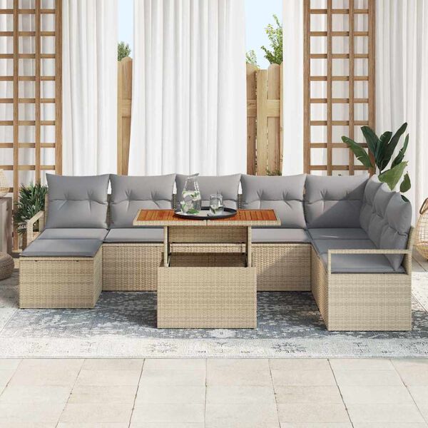 vidaXL Tr&auml;dg&aring;rdsoffset med lagring 9 pcs Beige Poly rattan