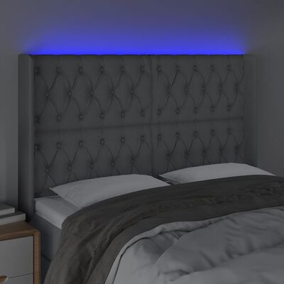 vidaXL Sänggavel LED ljusgrå 147x16x118/128 cm tyg