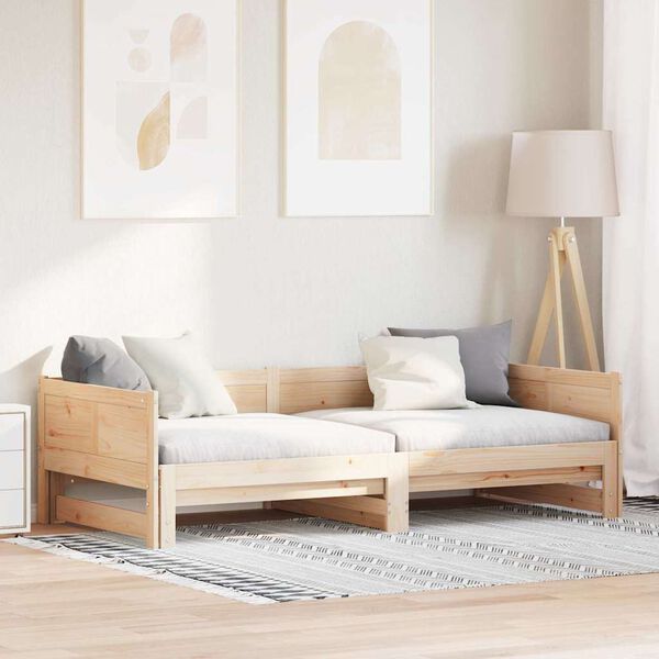 vidaXL Utdragbar Dagbädd Brun 203,5 x 184 x 56,5 cm Massiv furu