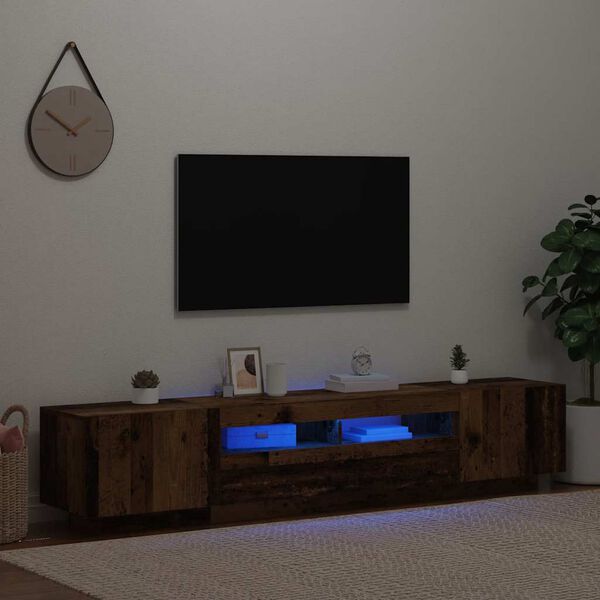 vidaXL TV-bänk med LED-lampor åldrat trä 200x35x40 cm konstruerat trä