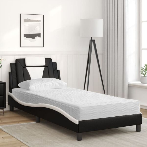 vidaXL Bed "Viana" with Mattress Black and White 90x190 cm Faux Leather
