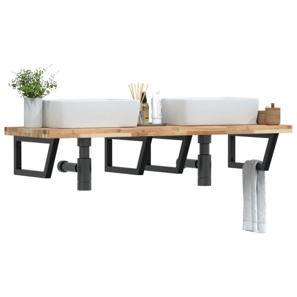 vidaXL V&auml;ggmonterad handfatshylla st&aring;l och massivt akaciatr&auml;