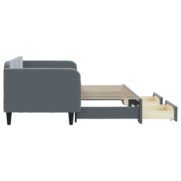 vidaXL Dagb&auml;dd utdragbar med l&aring;dor m&ouml;rkgr&aring; 90x200 cm sammet