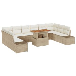 vidaXL Tr&auml;dg&aring;rdsoffset med kudde 11 pcs Beige och gr&auml;ddf&auml;rgad