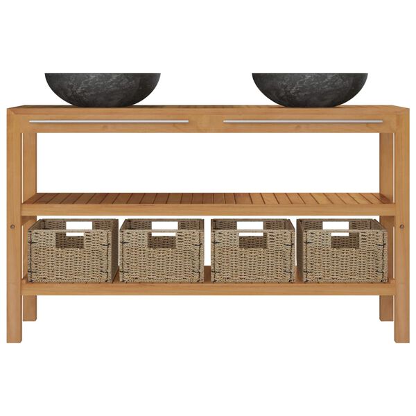 vidaXL Badrumsundersk&aring;p massiv teak med handfat marmor svart