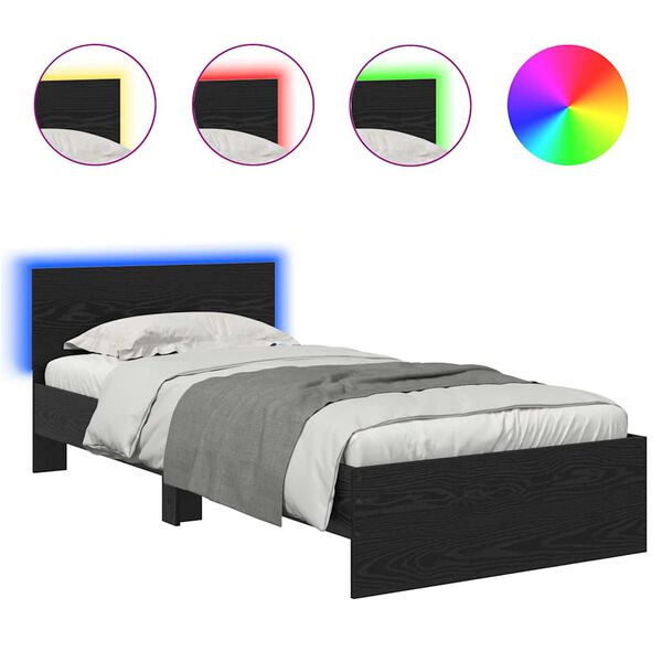 vidaXL S&auml;ngram med LED -remsljus Svart Ek 90 x 200 cm Konstruerat tr&auml;