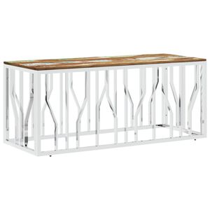 vidaXL Soffbord silver rostfritt st&aring;l och massivt &aring;tervunnet tr&auml;
