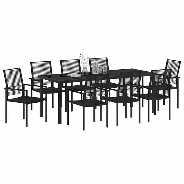 vidaXL Tr&auml;dg&aring;rdsm&ouml;belset 9 pcs Svart Pulverlackerat st&aring;l