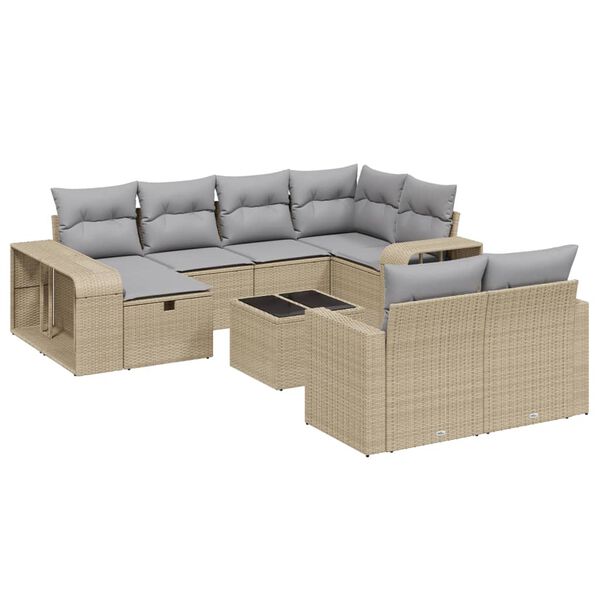 vidaXL Loungegrupp f&ouml;r tr&auml;dg&aring;rden m. dynor 11 delar beige konstrotting