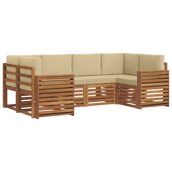 vidaXL Soffgrupper 6 pcs Naturlig och Beige Massivt Akaciatr&auml;