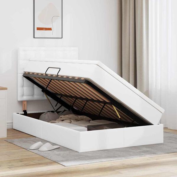 vidaXL F&ouml;rvaringss&auml;ng med madrass Vit 120 x 190 cm Konstl&auml;der