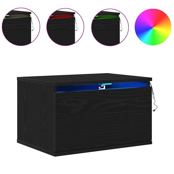 vidaXL V&auml;ggmonterad s&auml;nggavel Svart Ek 50 x 36 x 30 cm Konstruerat tr&auml;