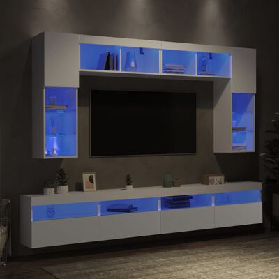 vidaXL Väggmonterade tv-skåp 8 delar med LEDs vit