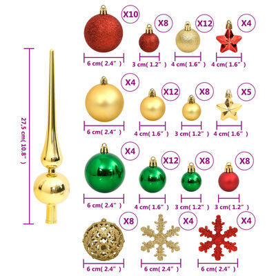 vidaXL Julgranskulor 111 delar röd/grön/guld polystyren
